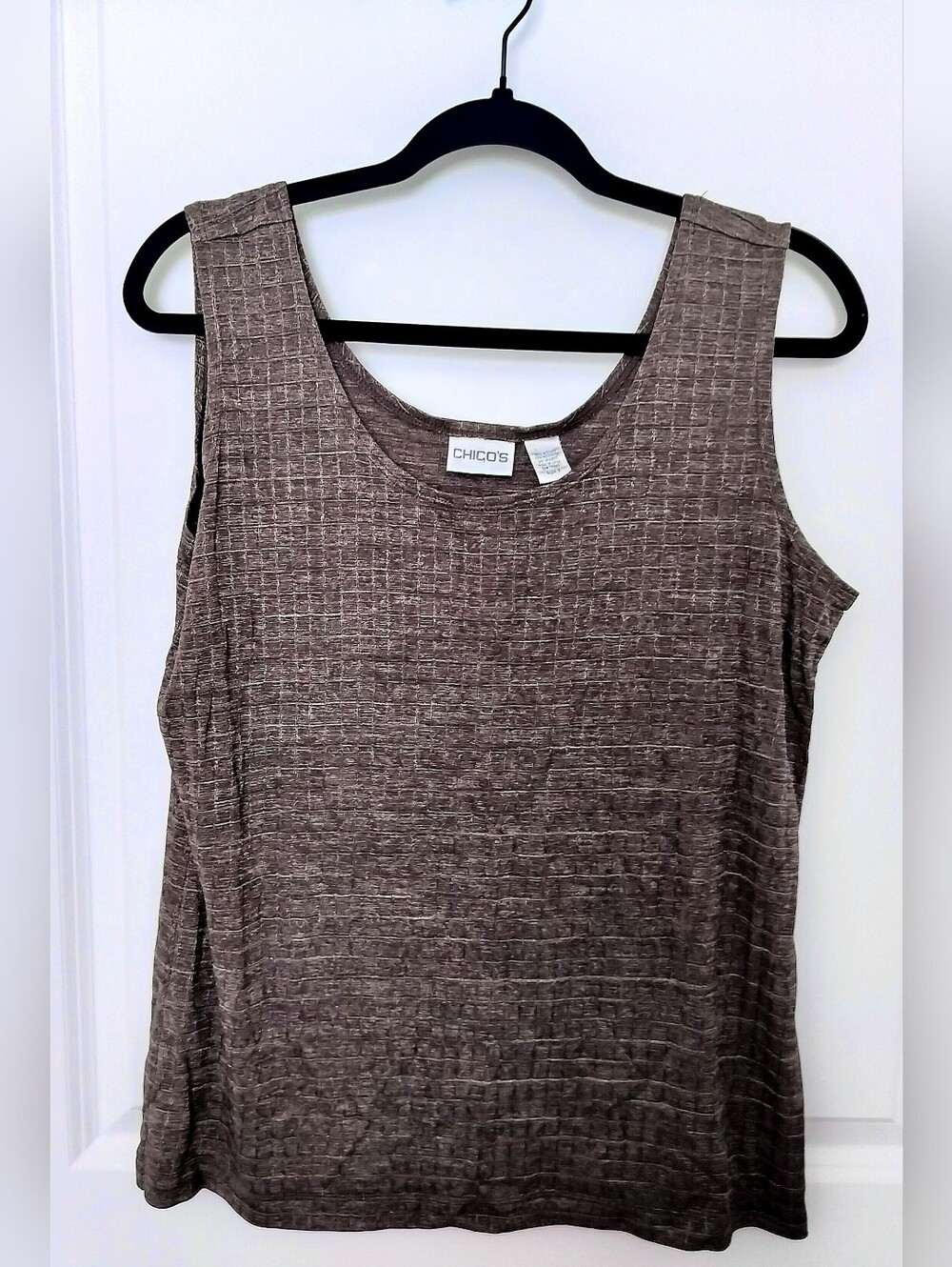 Chico's Travelers Brown Crinkle Grid Knit Tank Top Size 3 XL